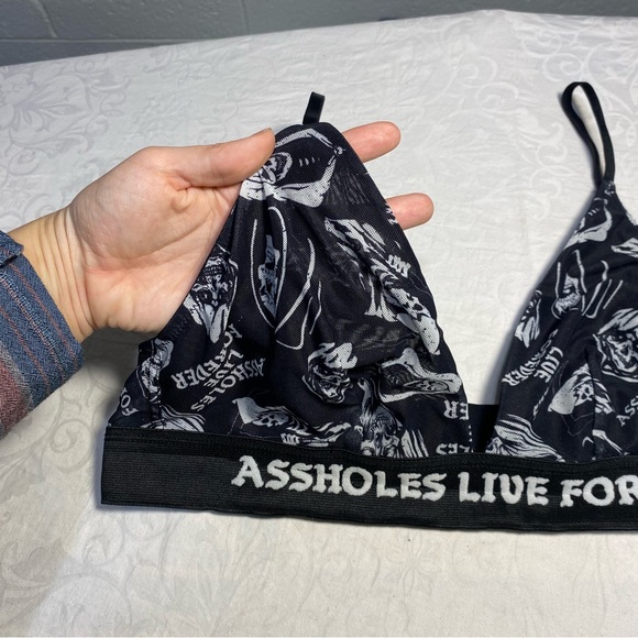 ALF Mesh Bralette A$$holes Live Forever Linda Finegold Printed Bra Skeleton GUC - Picture 9 of 9